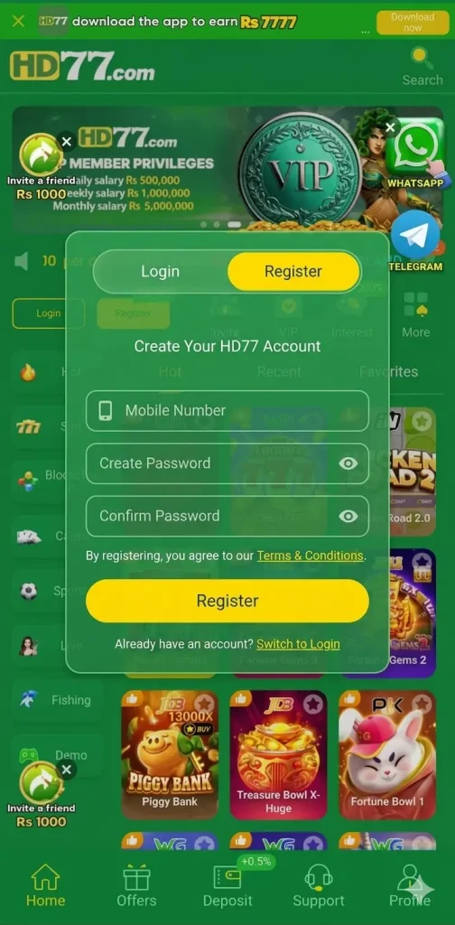 Register on HD77 Game